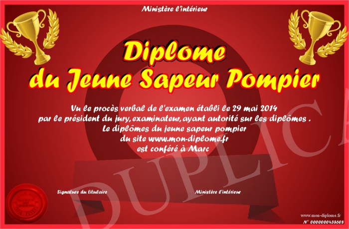diplome jeune sapeur pompier
